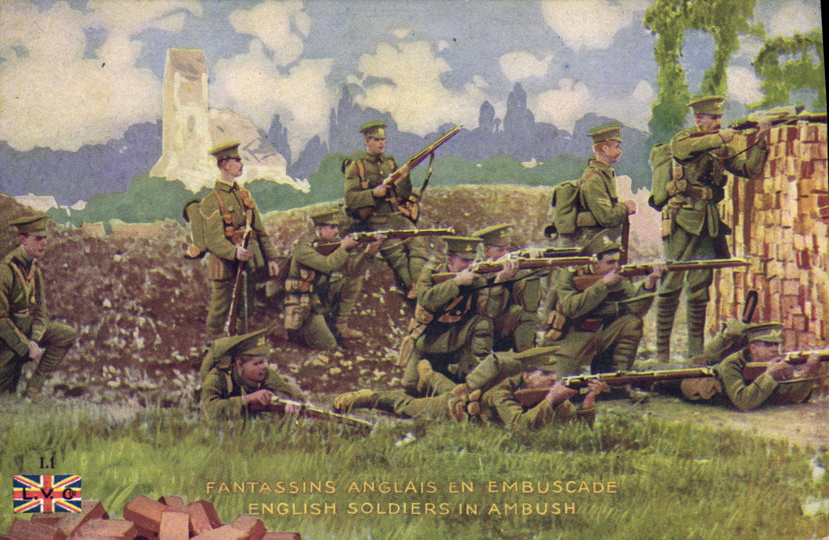 CPA Militaria Fantassins anglais en embuscade