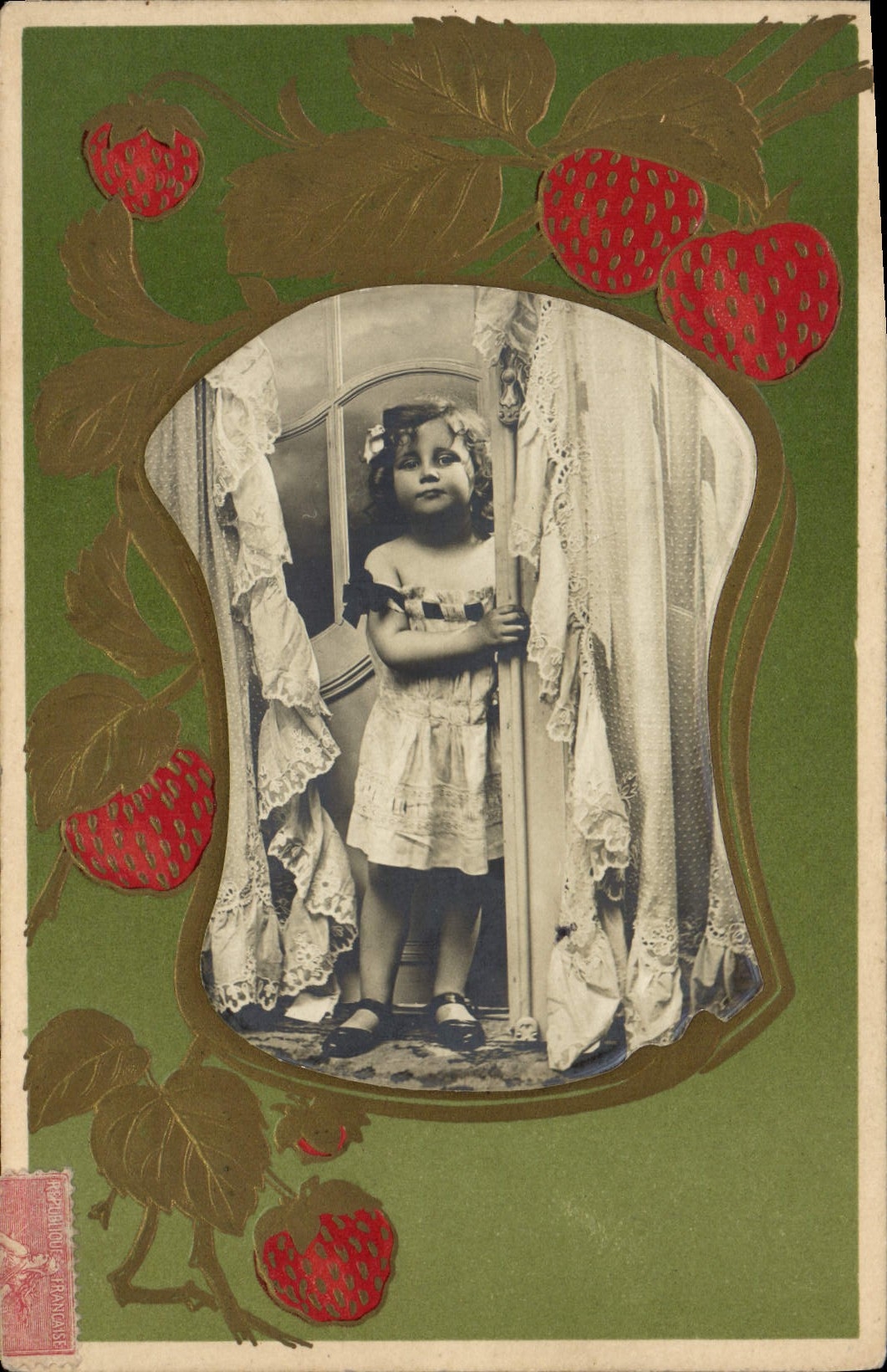 Vintage Postcard Fantasy Flowers Strawberries Child