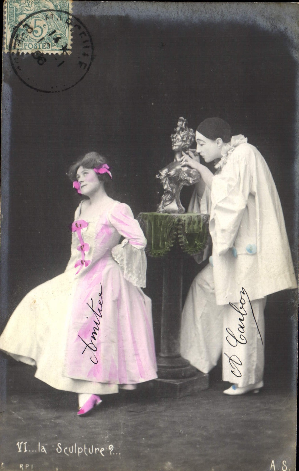 Postal Fantasia Pierrot la escultura