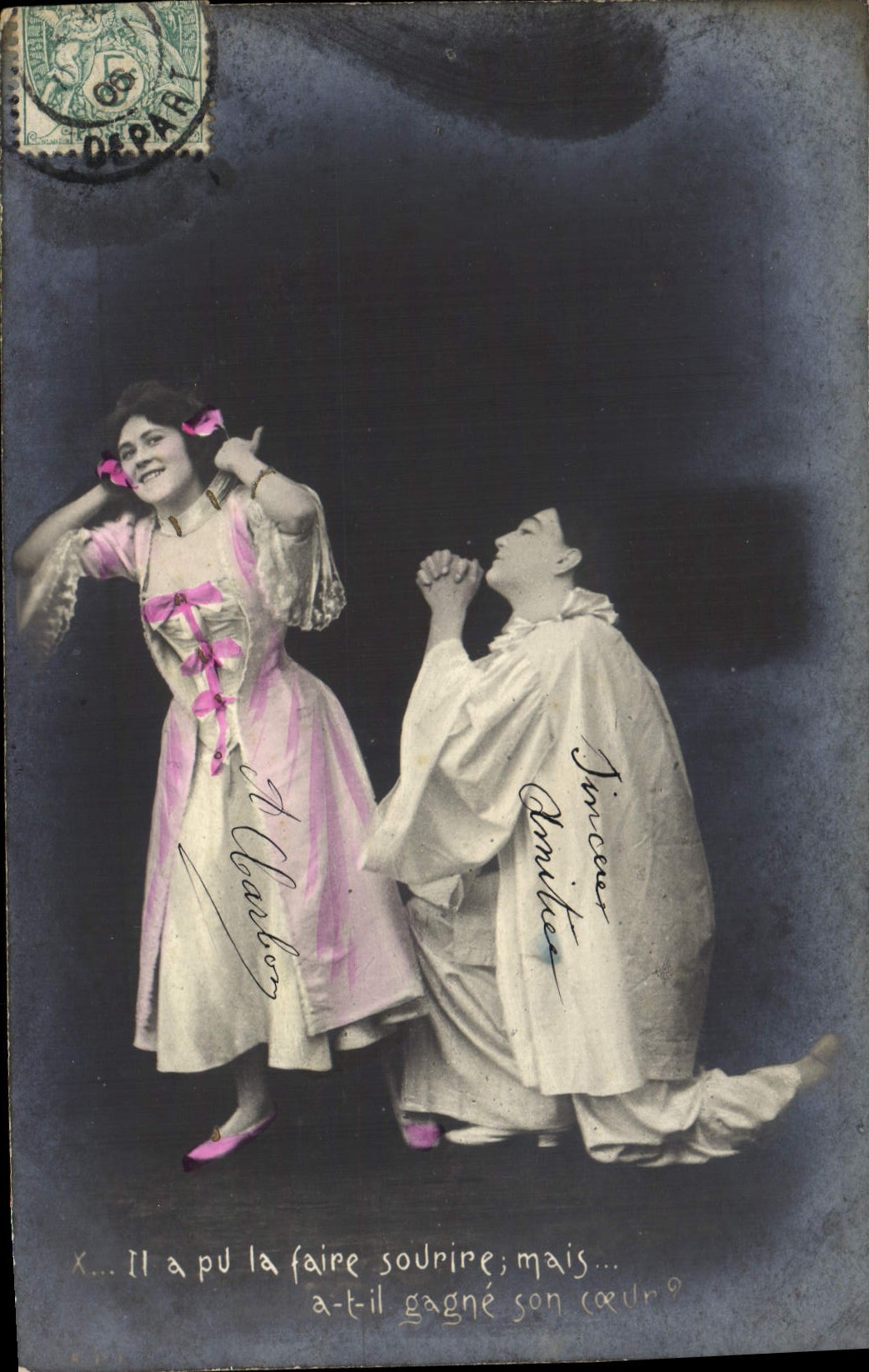 Postal Fantasia Pierrot pudo hacerla sonréir