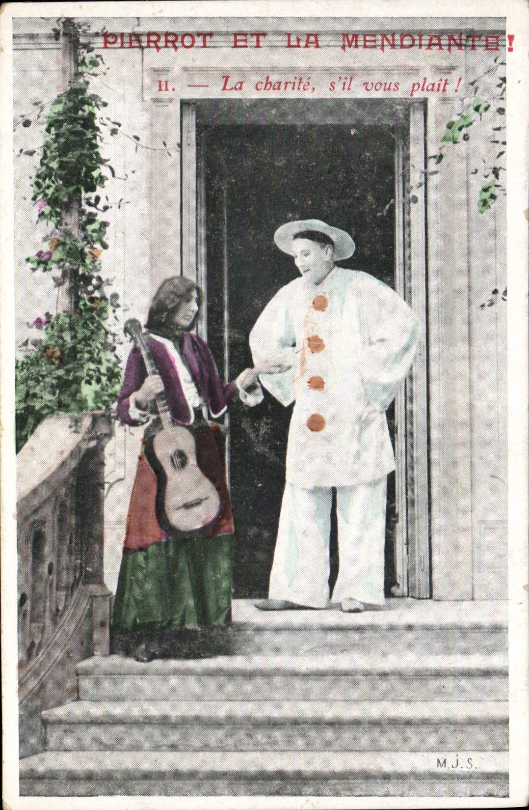 Postal Fantasia Pierrot y la mendicante caridad por favor