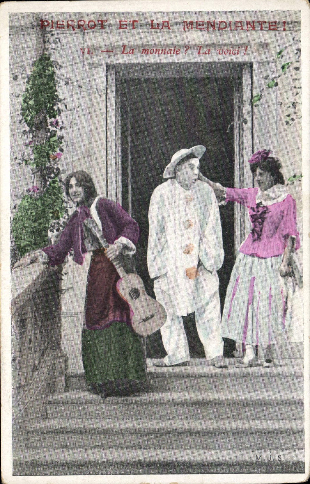 Postal Fantasia Pierrot y la mendicante moneda