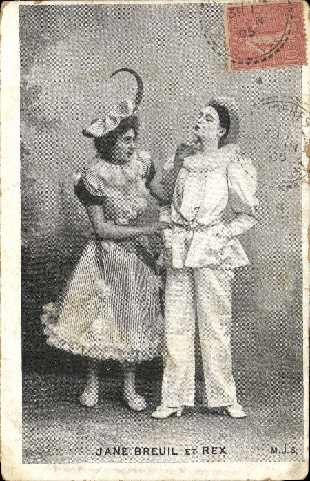 CPA Fantaisie Pierrot Jane Breuil et Rex 