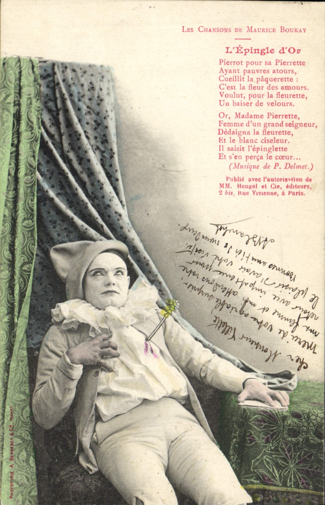 CPA Fantaisie Pierrot Les chansons de Maurice Boulay L'epingle d'or 