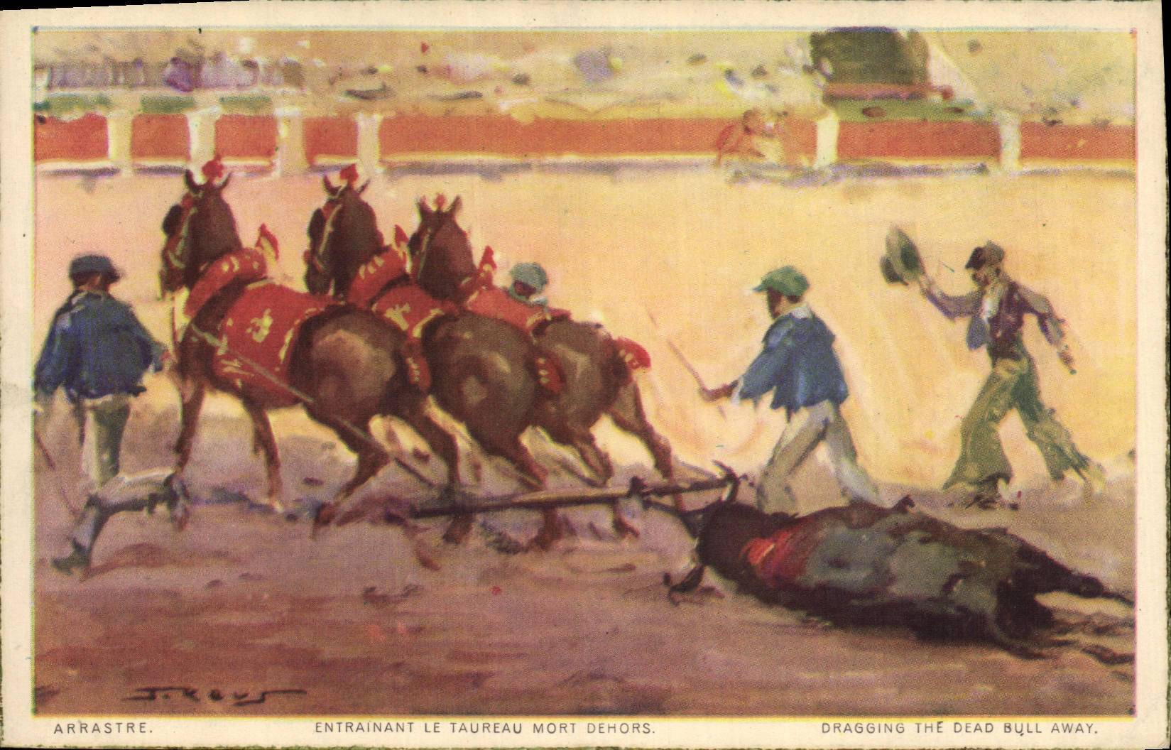 Vintage Postcard Bullfight Bullfight Arrastre Involving the bull died outside