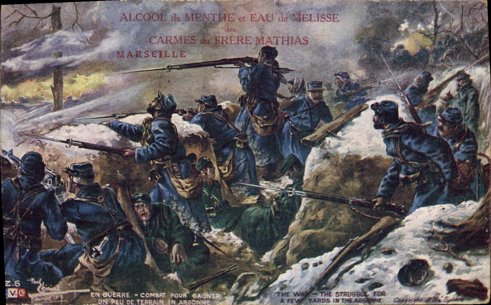 CPA Militaria Combat pour gagner un peu de terrain en Argonne 