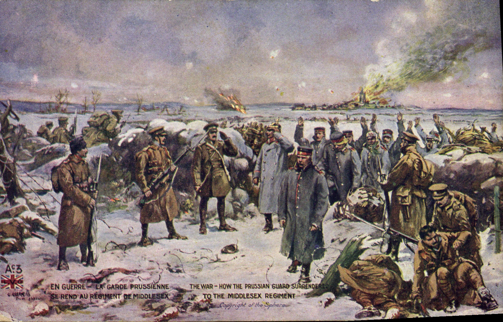 CPA Militaria La garde prusienne se rend au regiment du Middlesex Prusse 