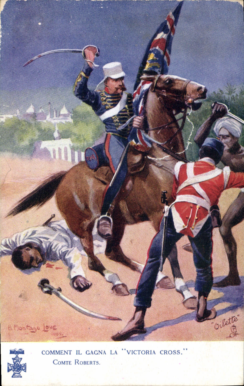 Vintage Postcard Militaria How it gains Victori Cross Count Roberts Medaille