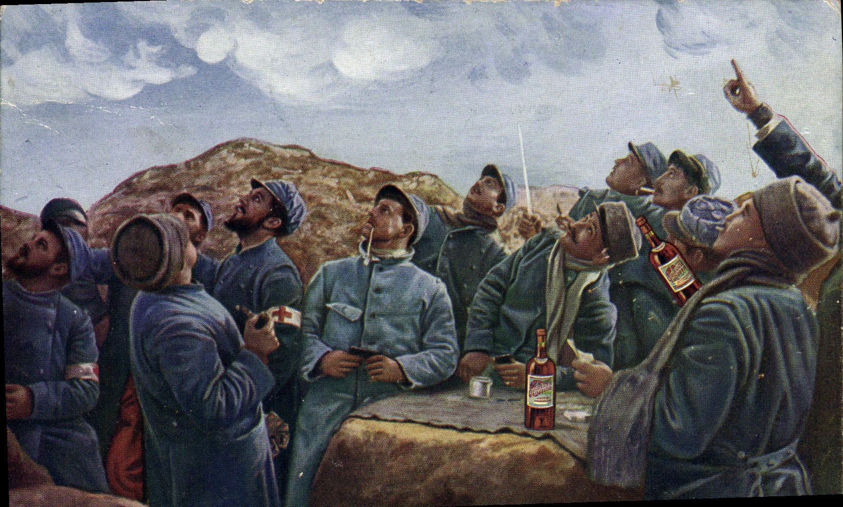 CPA Militaria Un taube passe Avion AviationDubonnet Chat 