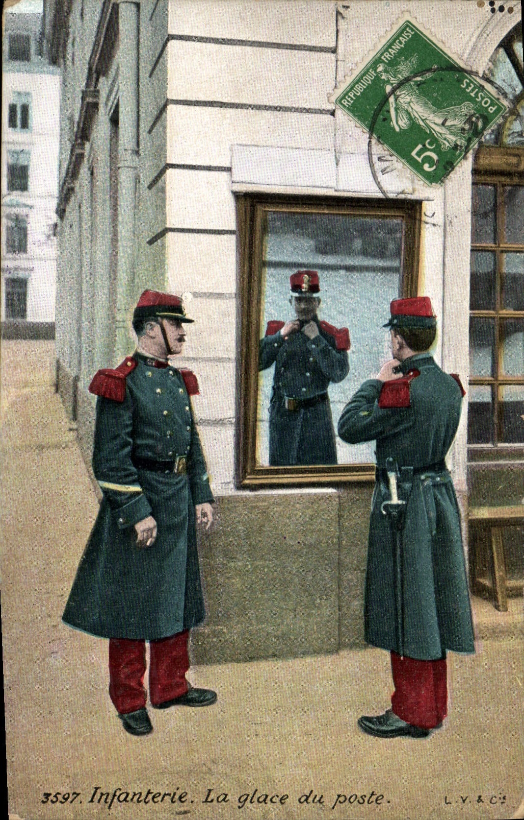 CPA Militaria Infanterie La glace du poste