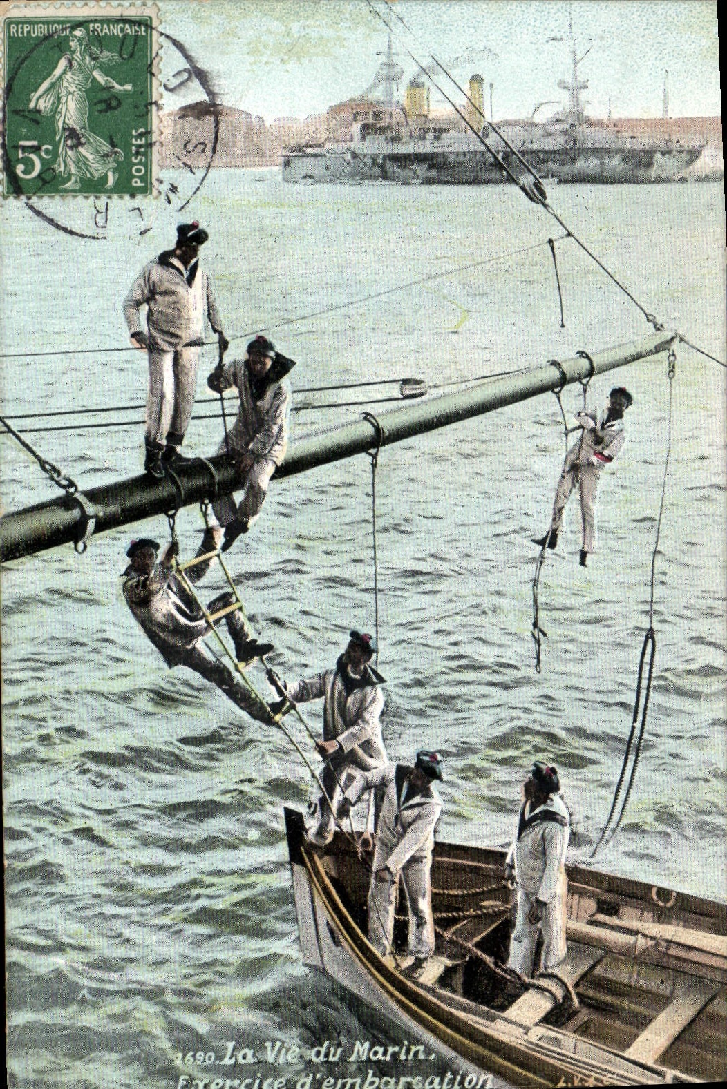 Vintage Postcard Militaria life of the sailor Exercise of boat