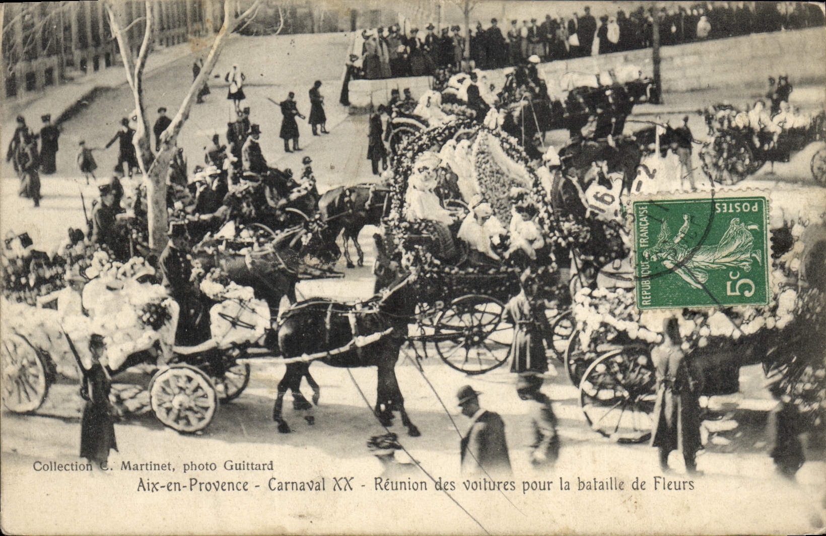 Vintage Postcard Carnival XX Aix in Provence Réunion of the cars for the battle of Flowers