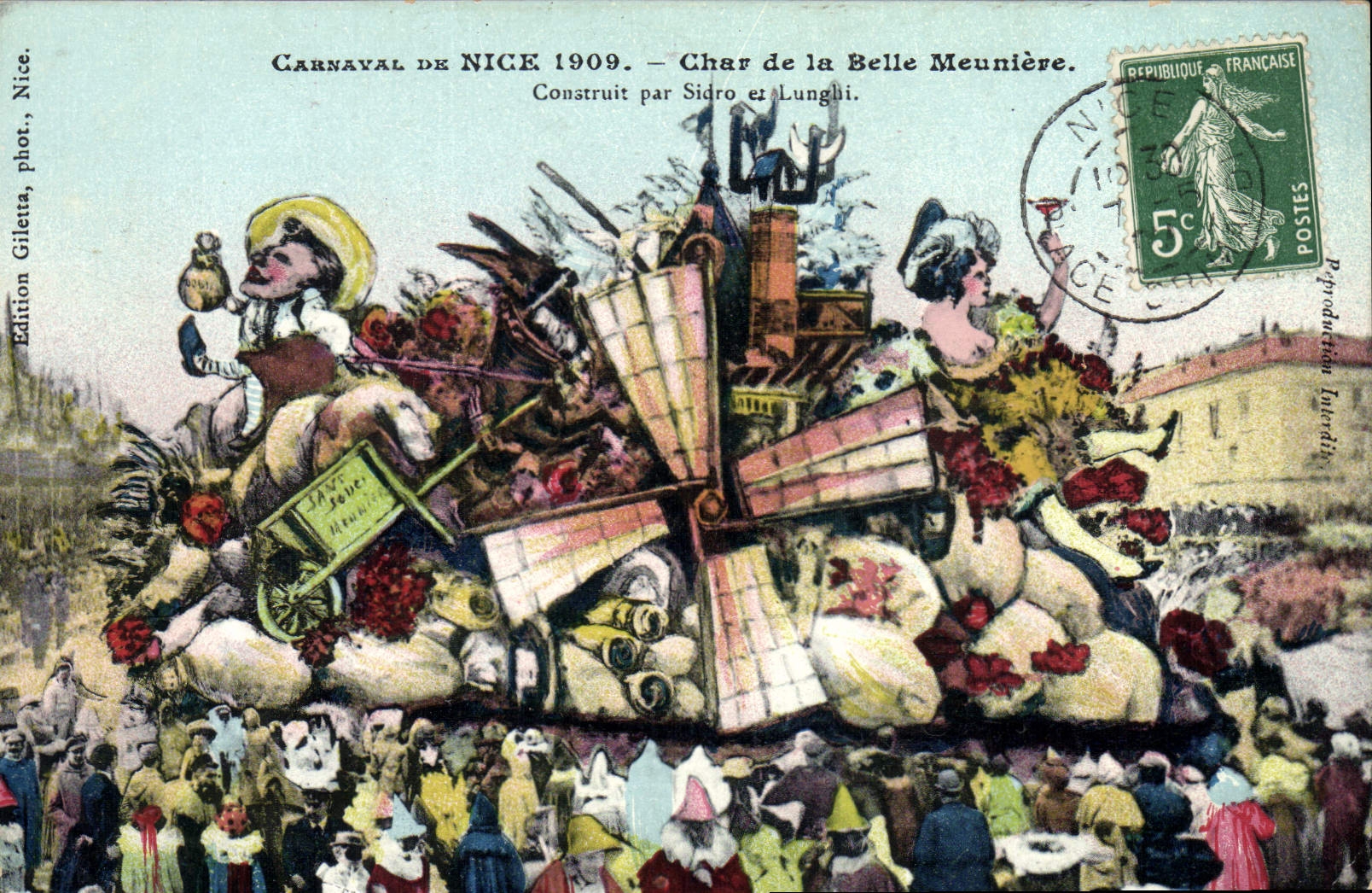 CPA Carnaval de Nice 1909 Char de la belle Meuniere Moulin a vent 