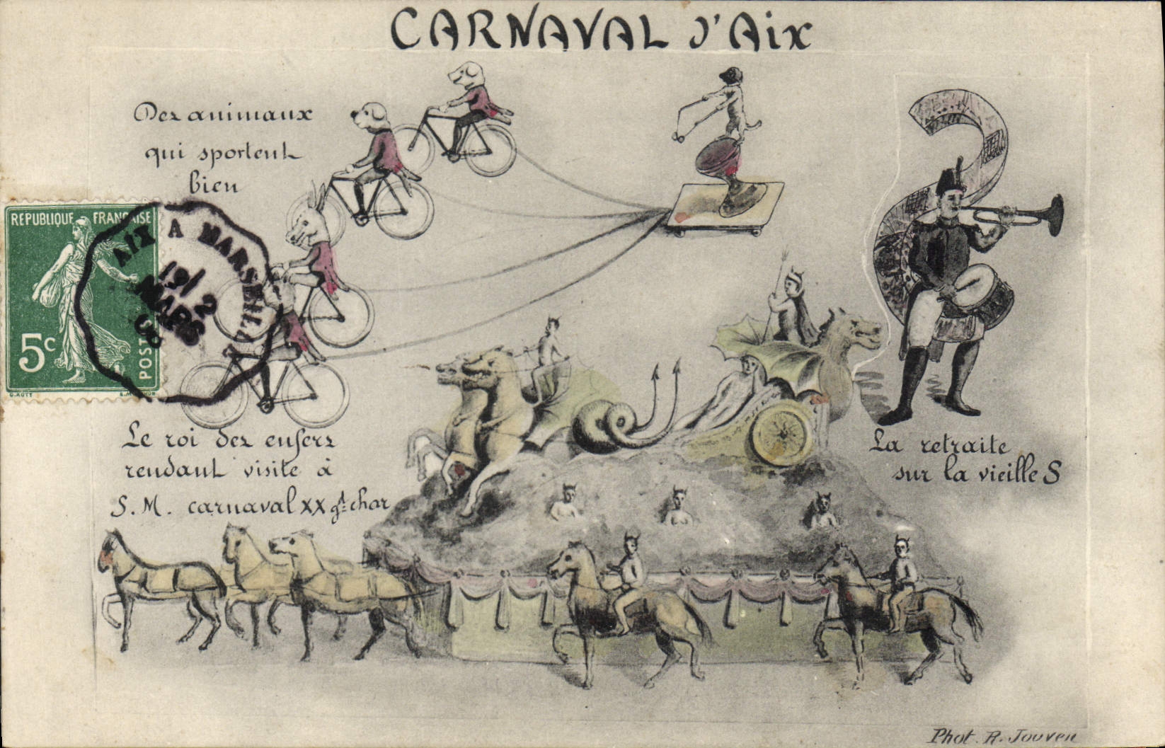 Vintage Postcard Carnaval of Aix Aix in Provence Velo Cycles