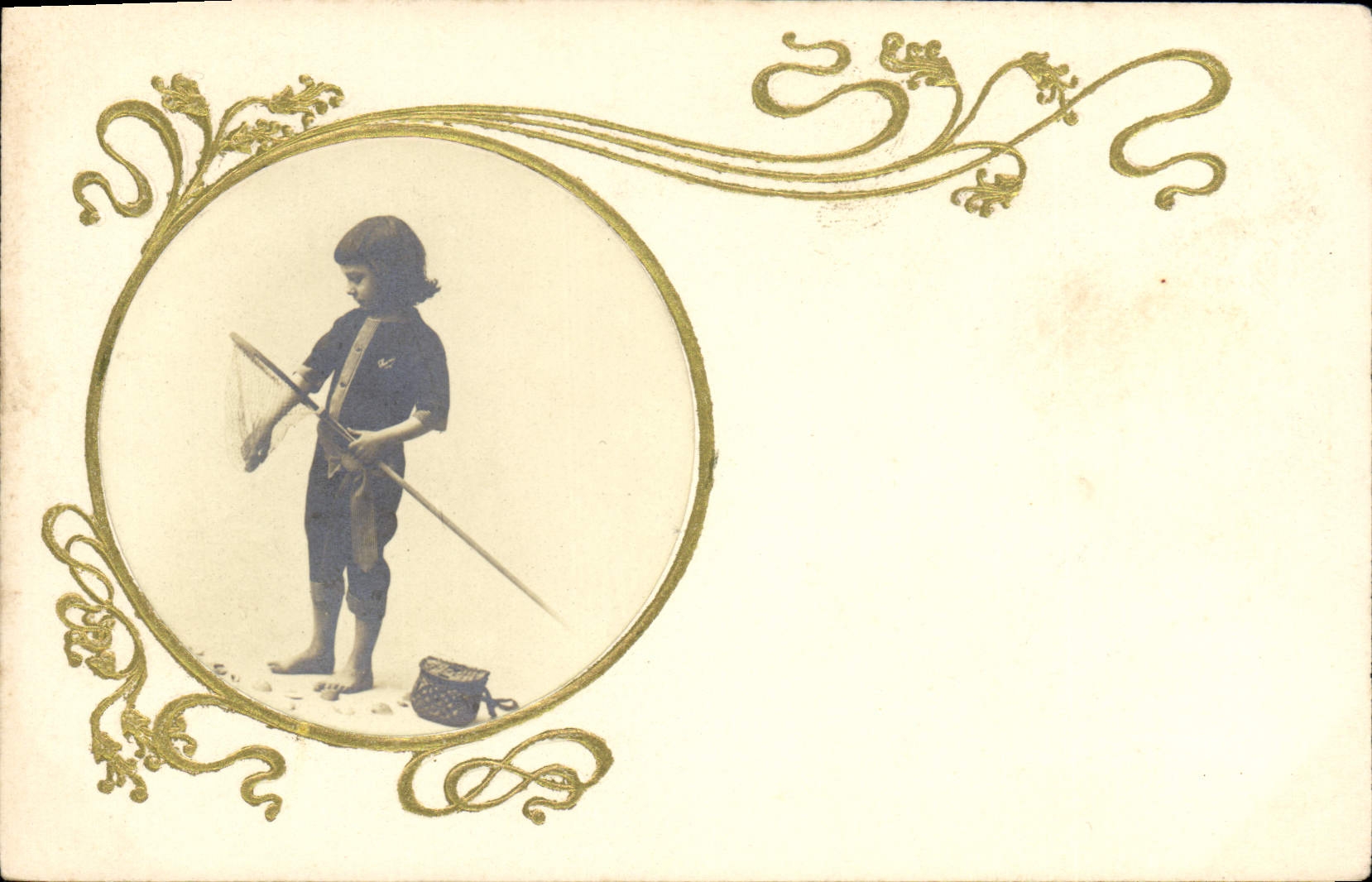 Vintage Postcard Fantaisie Child Fishes