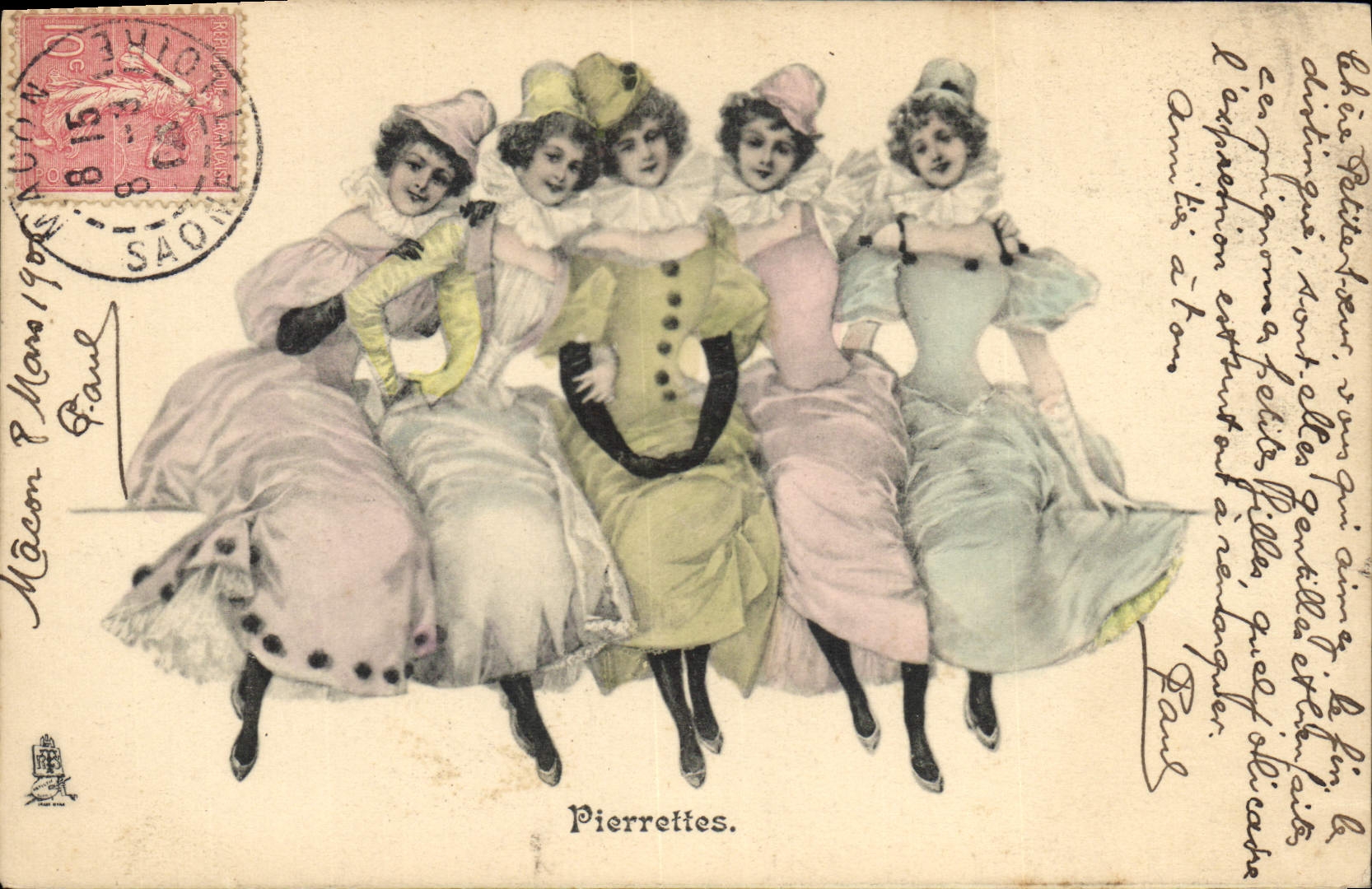 Vintage Postcard Fantasy Pierrot Pierrots Pebbles