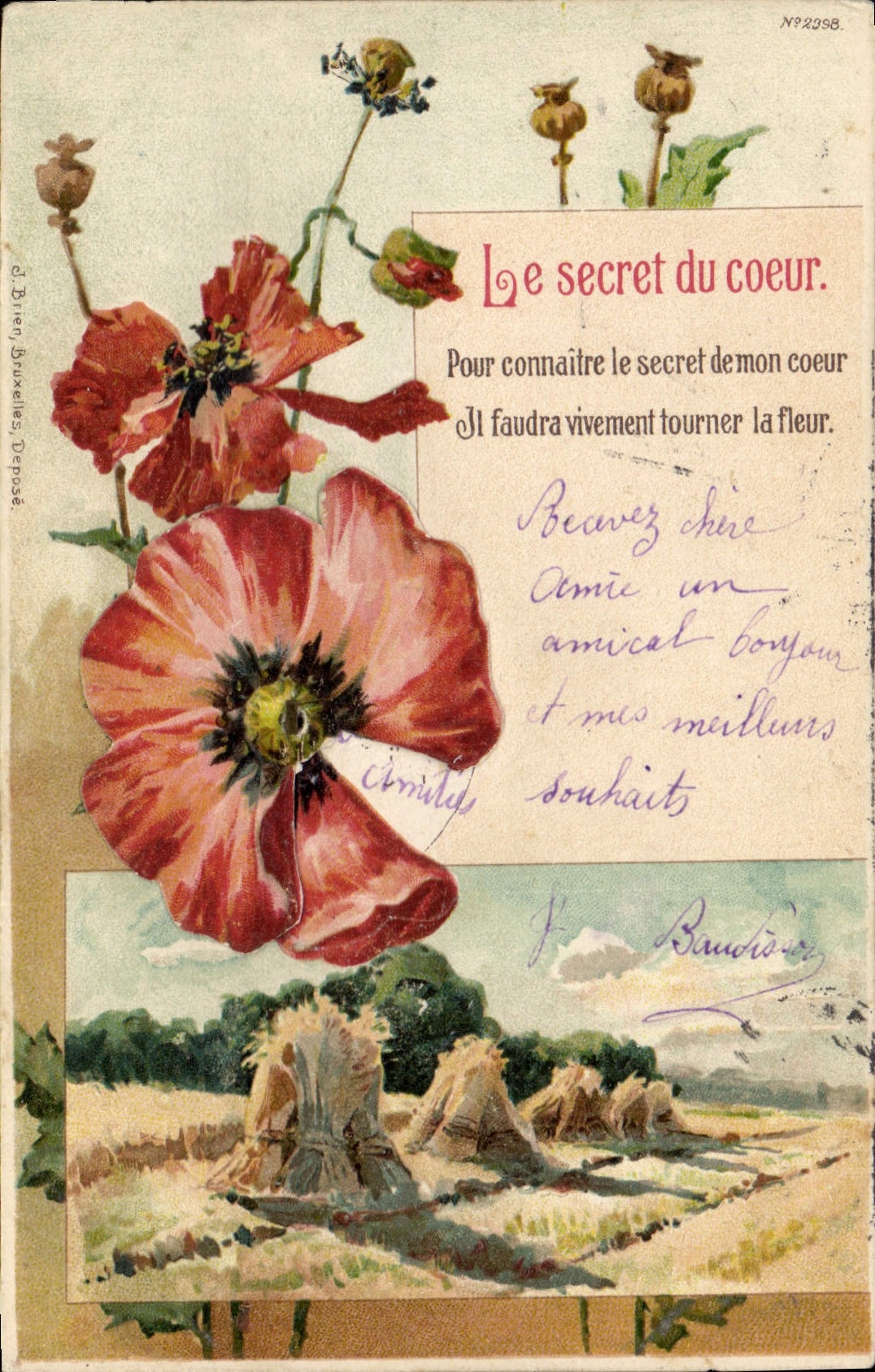 Vintage Postcard Fantasy Flowers the secrecy of the heart (chart system)