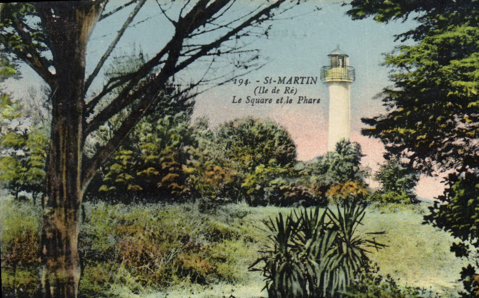 Vintage Postcard Headlight St Martin Ile de Ré the public garden and the headlight