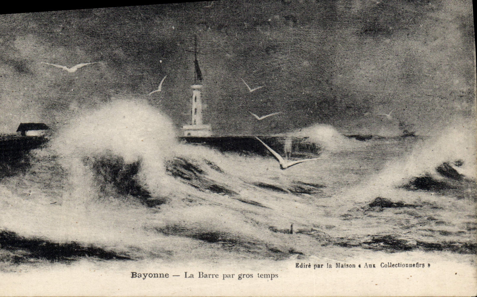 CPA Phare Bayonne La Barre par gros temps