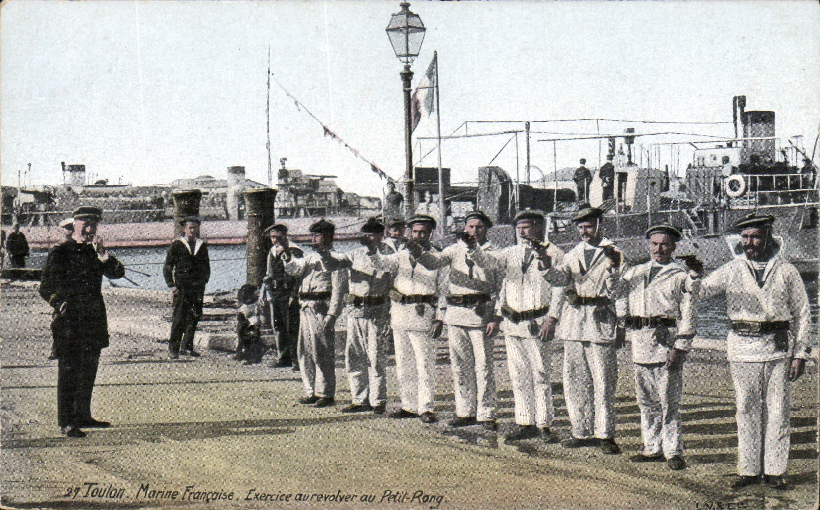 Vintage Postcard Militaria life of the sailor Exercise to the revolver with the small row