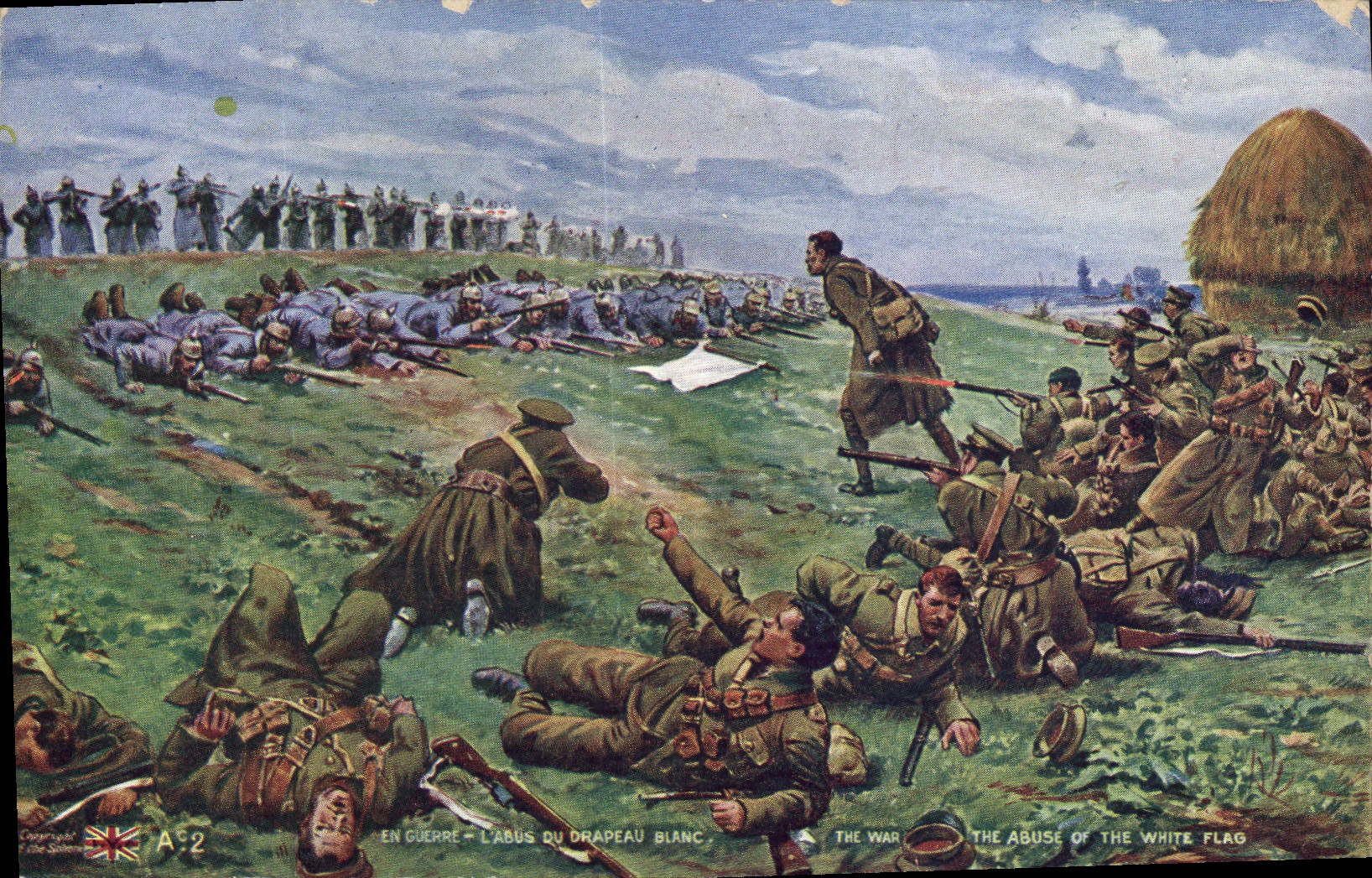 CPA Militaria L'abus du drapeau blanc