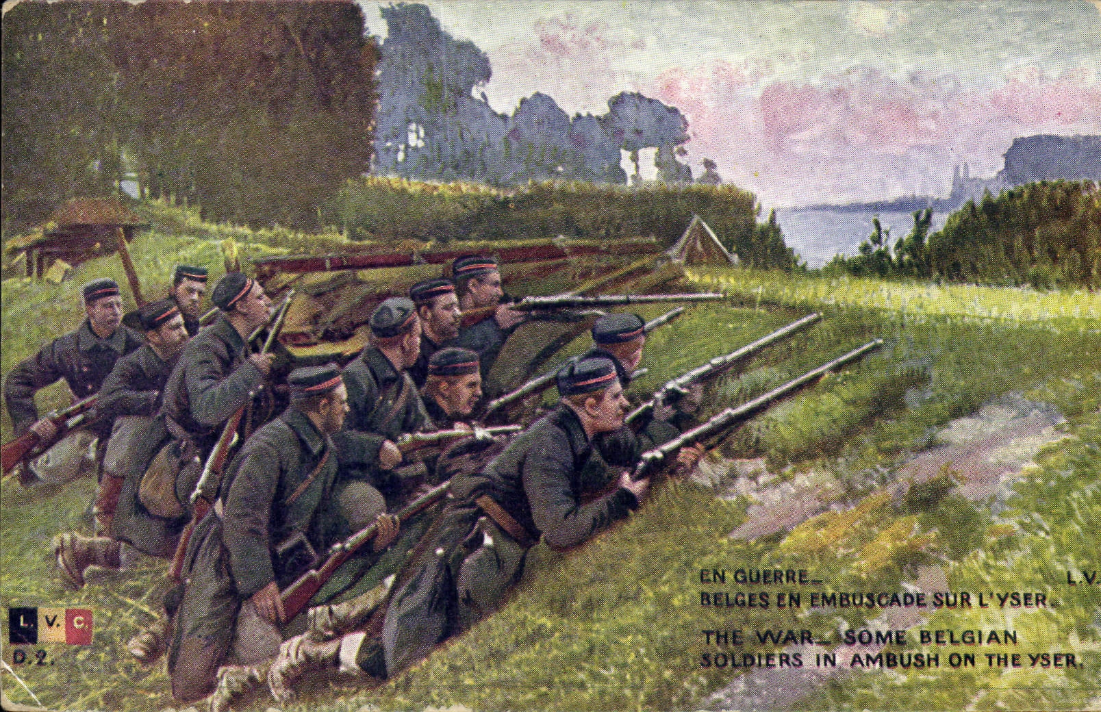 CPA Militaria Belges en embuscade sur l'Yser