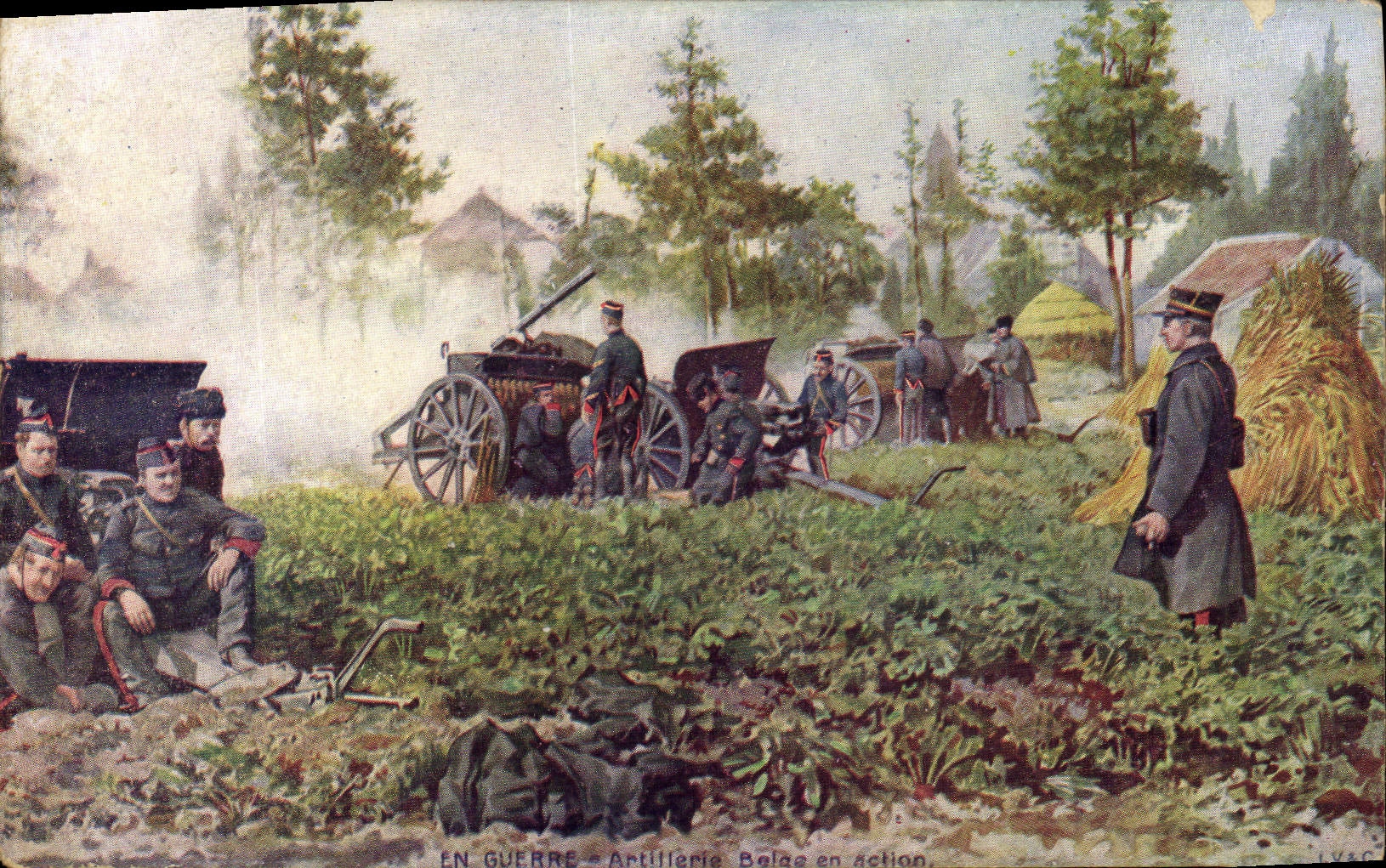 CPA Militaria Artillerie belge en action 