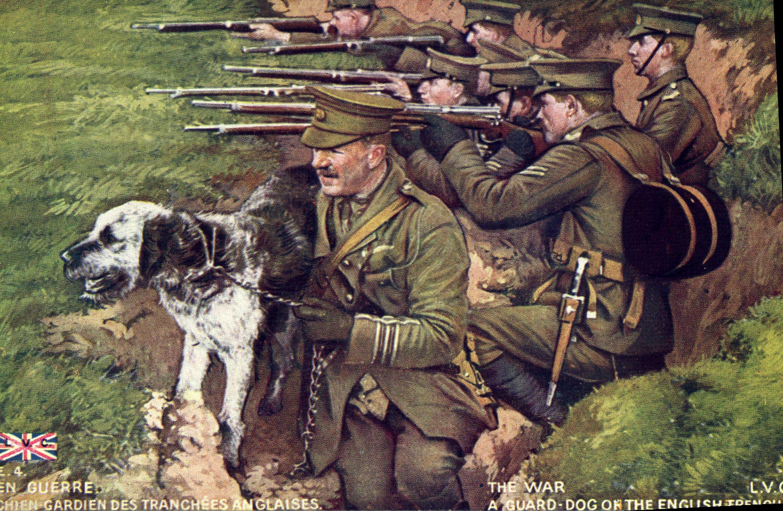 CPA Militaria A guard dog on the English Trenches 