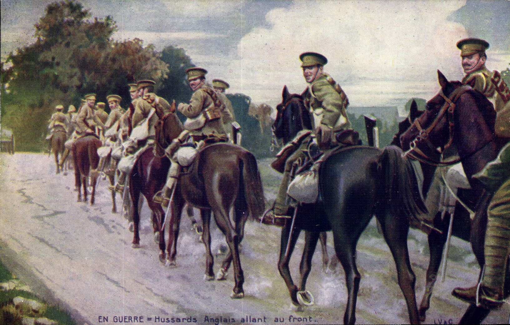 CPA Militaria Hussards Anglais allant au front 