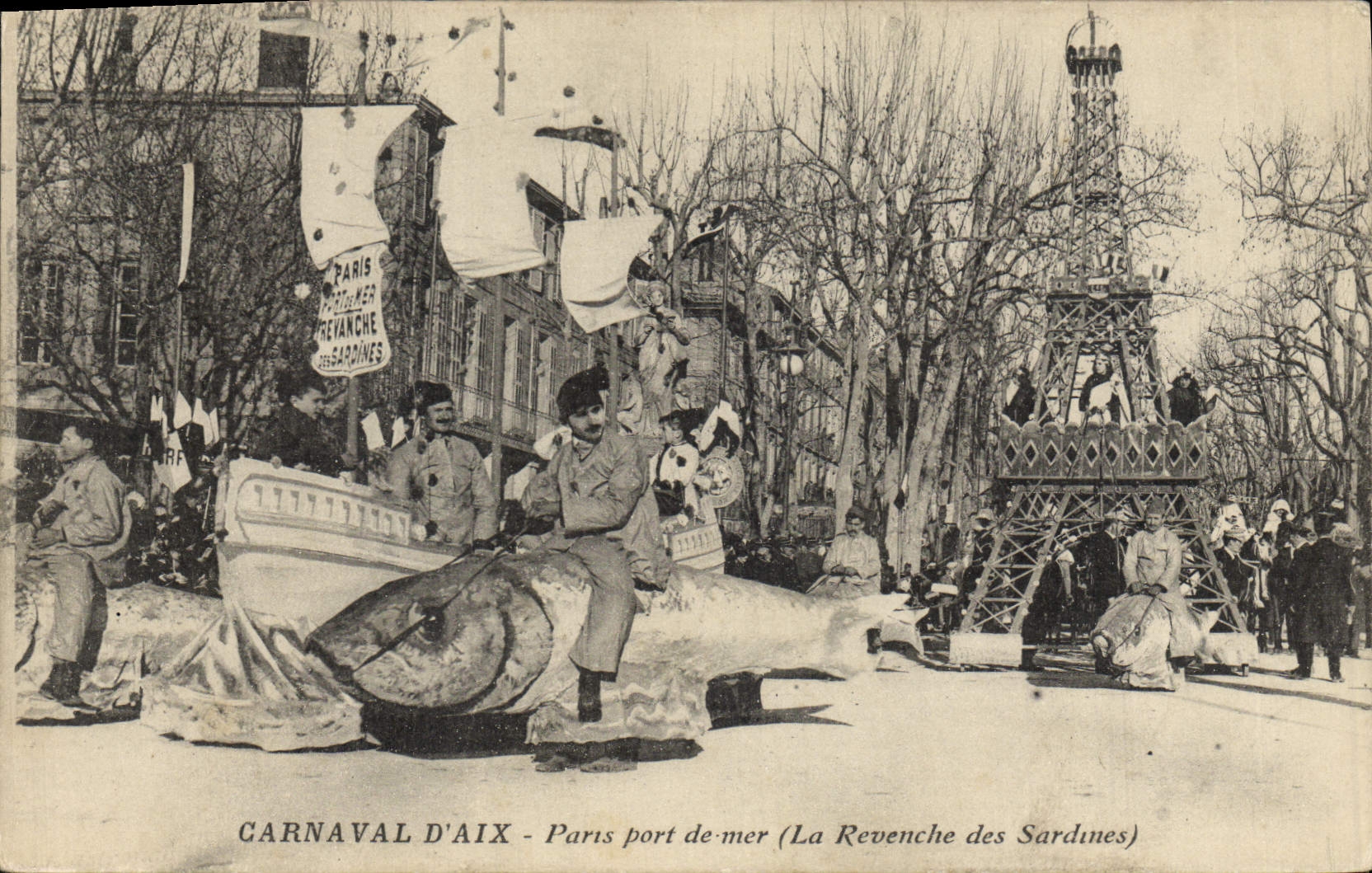 Vintage Postcard Carnival of Aix Paris seaport the revenche of the sardines Tower Eiffel Aix in Provence