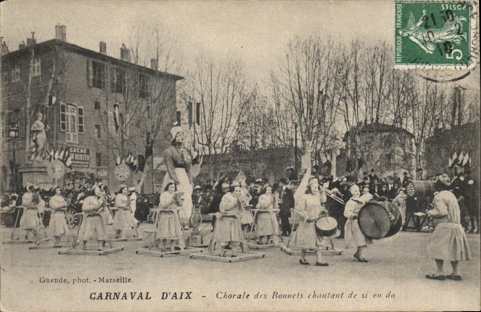 Vintage Postcard Carnival of Aix Choral society of the bonnets singing of so in C Aix in Provence