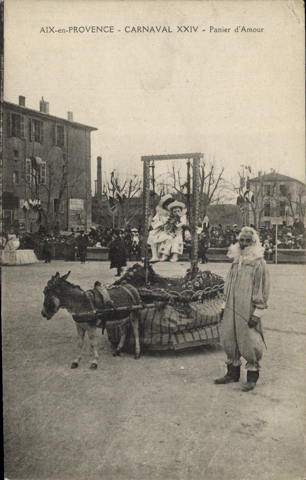 Vintage Postcard Carnival XXIV Basket of love Donkey Aix Mule in Provence