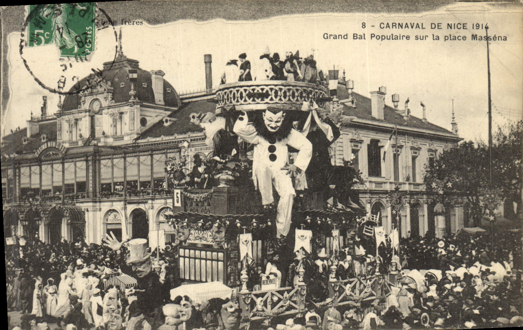 Vintage Postcard Pierrot Pierrots Carnival of Nice 1914 Great popular ball on the Massena place