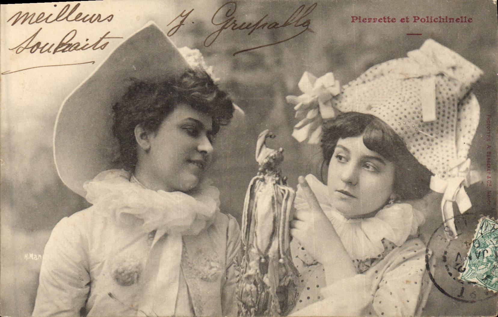Vintage Postcard Pierrot Pierrots Pebble and Punchinello