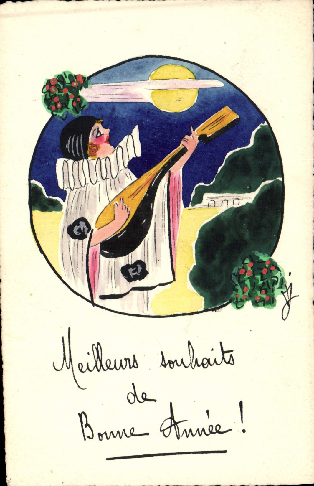 Vintage Postcard Pierrot Pierrots (drawing has the hand