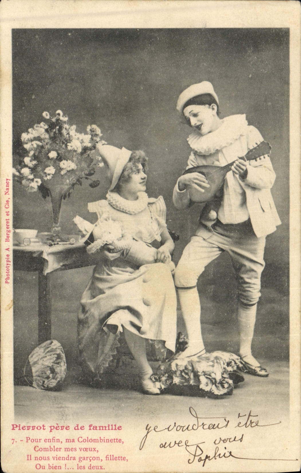 Vintage Postcard Pierrot father Pierrots