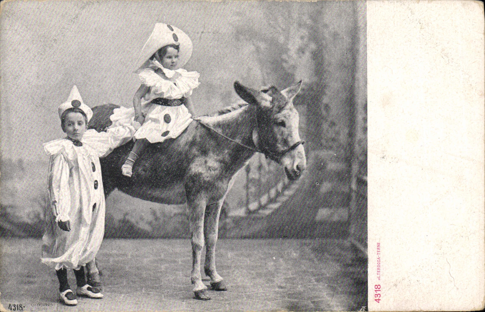 Vintage Postcard Pierrot Pierrots Children Donkey Mule