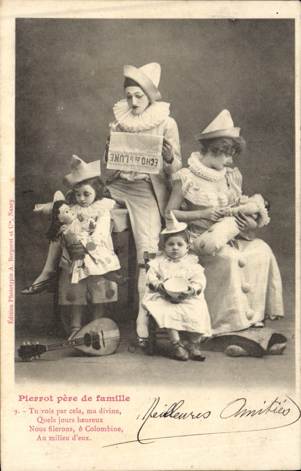 Vintage Postcard Pierrot father of famillePierrots