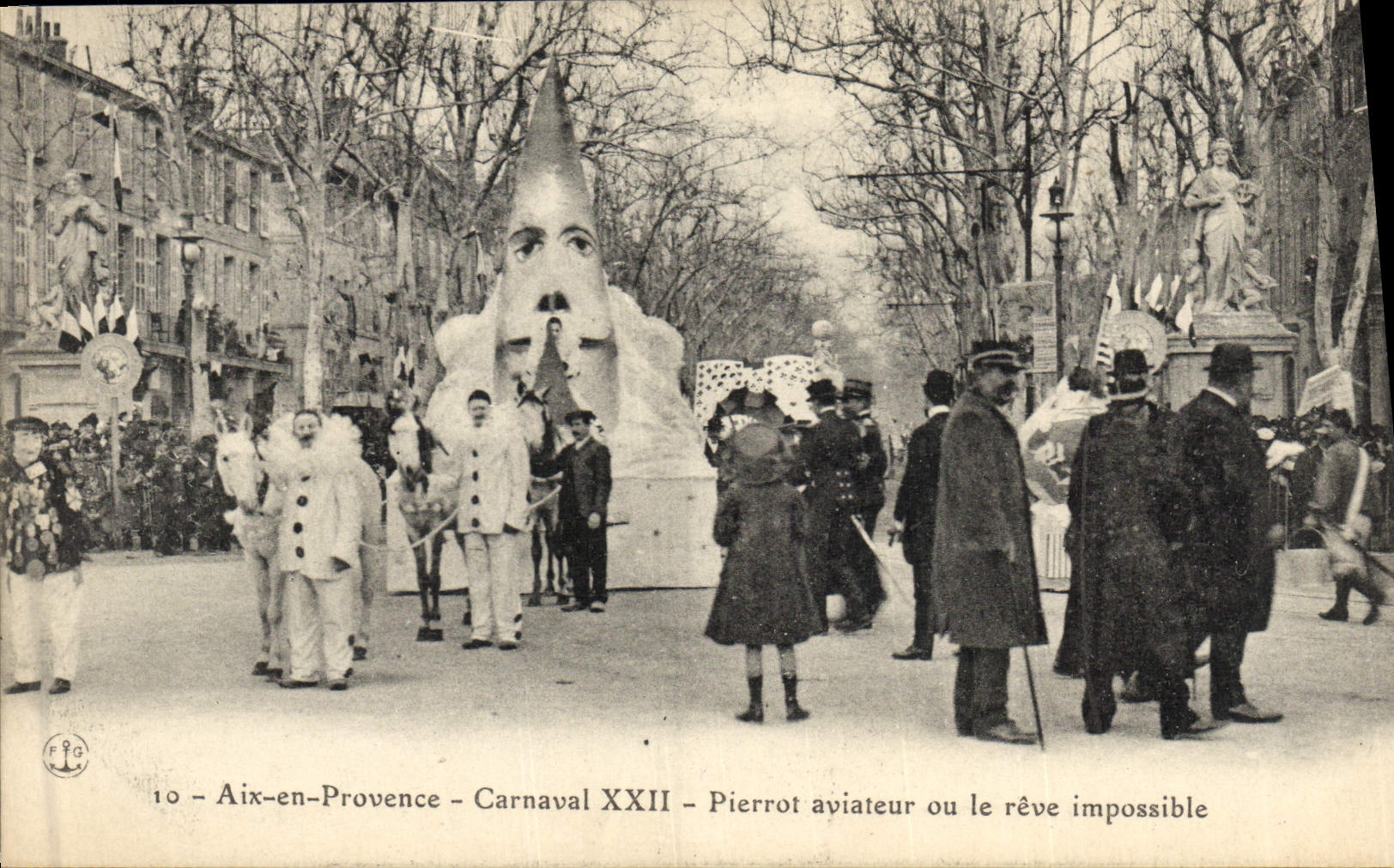 Postal Pierrot aviador o el sueño imposible Aix en Provence Carnaval Pierrots