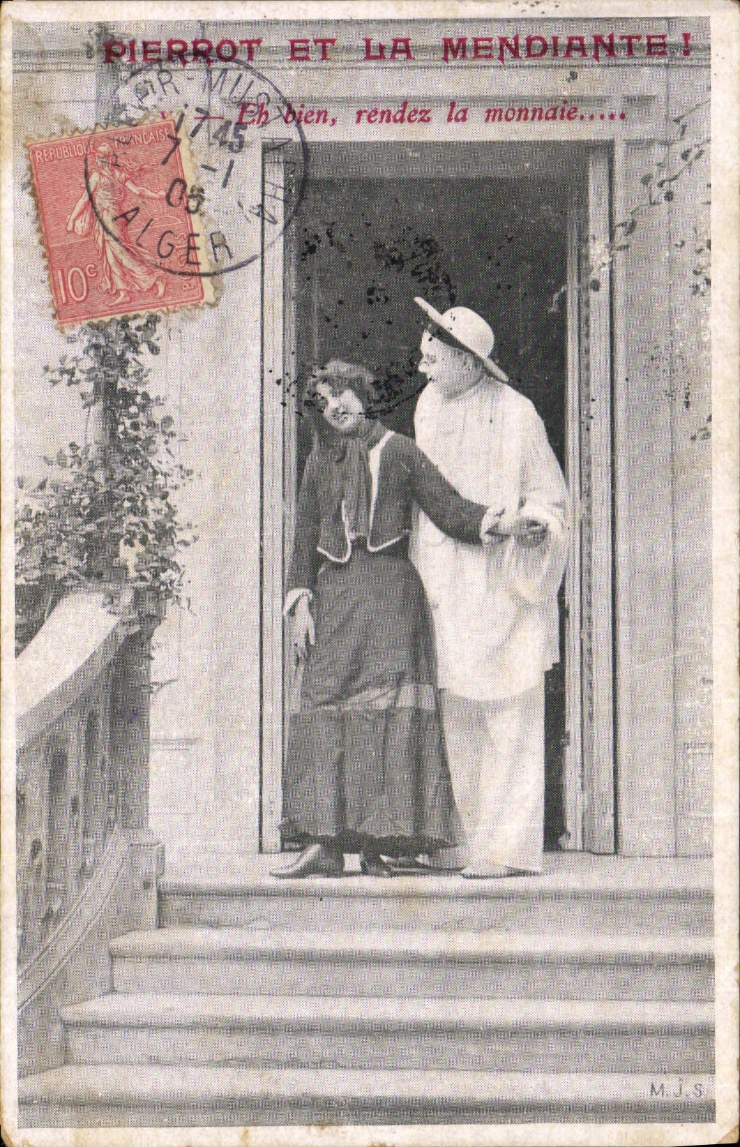 Vintage Postcard Pierrot and the beggar Pierrots
