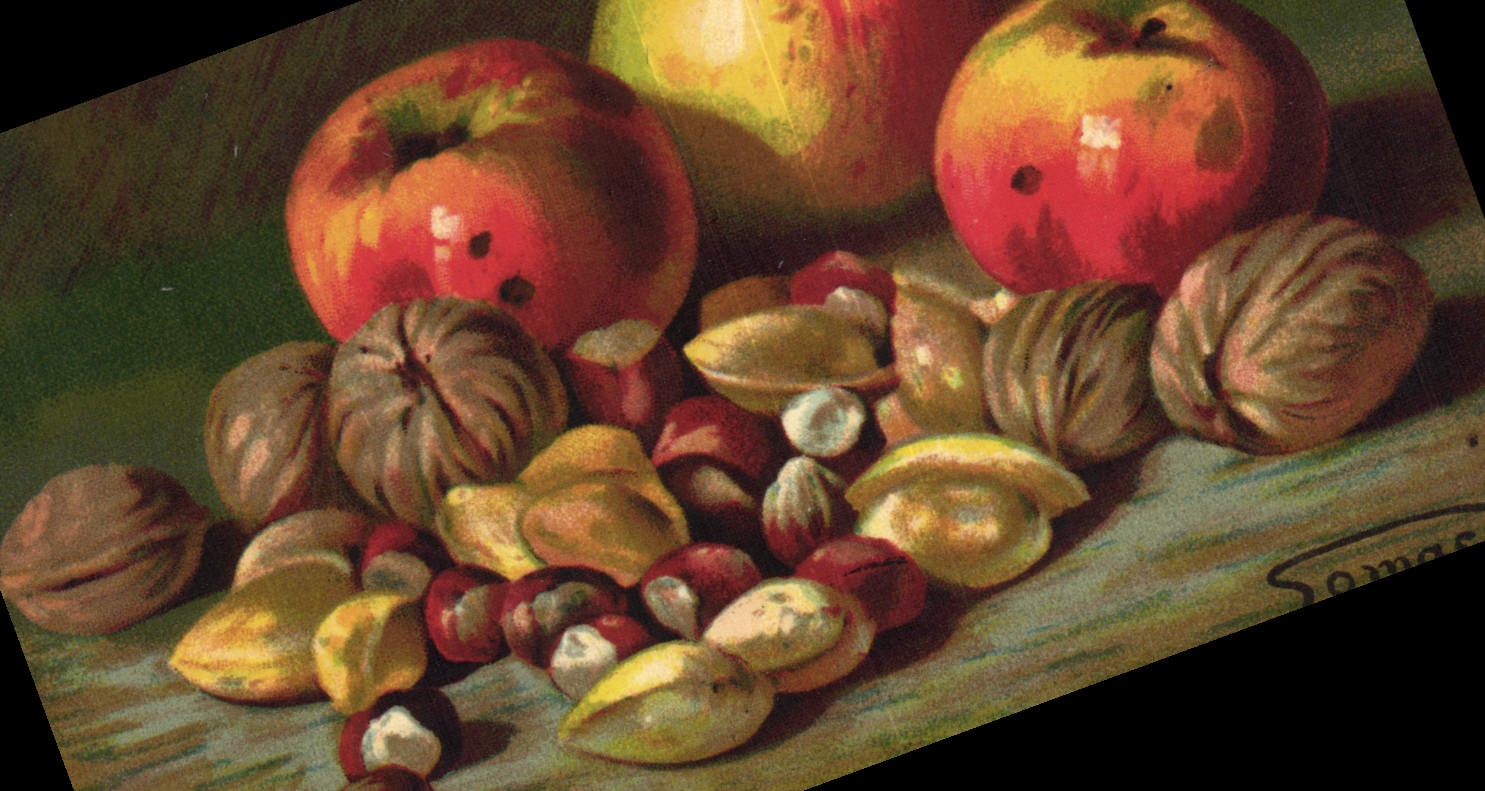 Postal Fantasia Natural muerto Manzanas Nuez