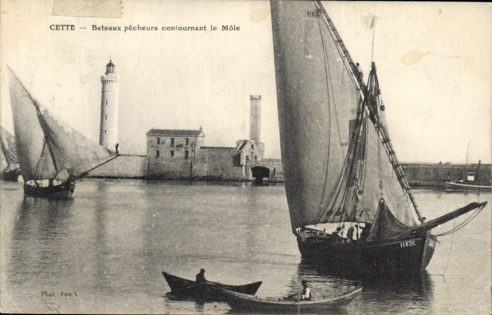 Vintage Postcard Headlight Cete sinning Boats circumventing the Mole