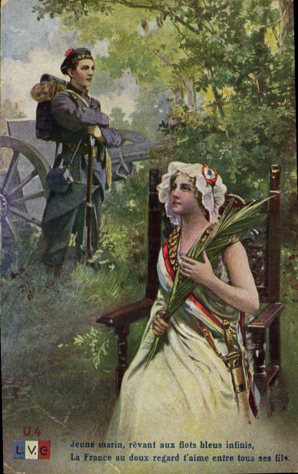 Postal Militaria Lorena Joven marino que soña a los islotes azules infinitos