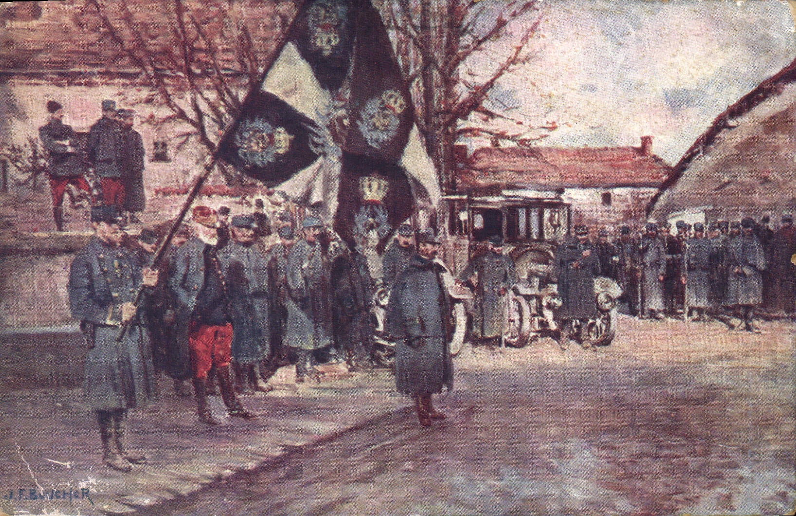 Vintage Postcard Militaria German Flag of the 87eme regiment of infantry Vassincourt Mussey