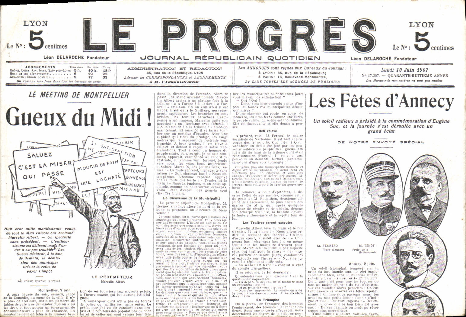 Vintage Postcard Newspapers Le Progrès Newspaper festivals of Annecy Meeting of Montpellier SIGNAL Republican Newspaper