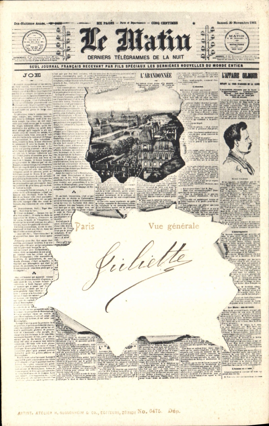 Vintage Postcard Fantasy Newspapers Newspaper the Morning Paris Town hall Tower Eiffel SIGNAL