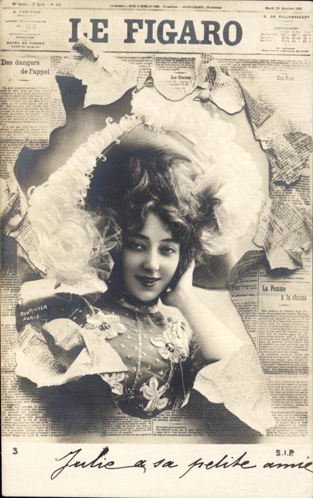 Vintage Postcard Fantasy Newspapers Newspaper Le Figaro Woman