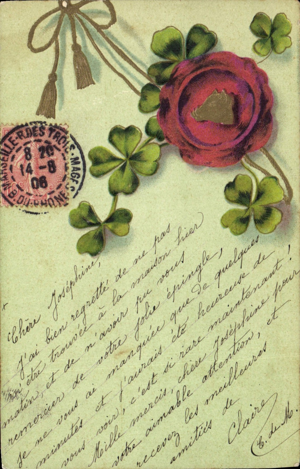 Postal Fantasia Flores Tréboles Jabalí