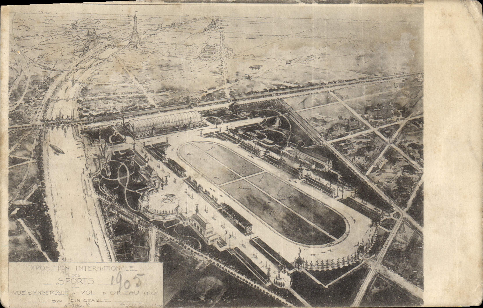 CPA Exposition internationale des Sports Vue d'ensemble a vol d'oiseau Paris Tour Eiffel