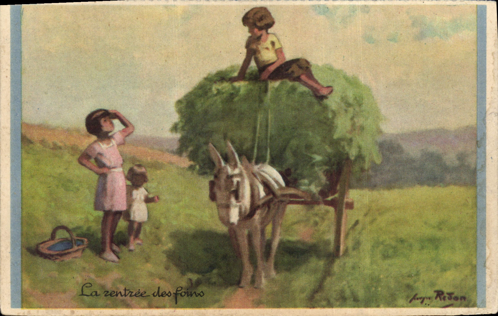 Vintage Postcard Children Colonies the re-entry of the hays donkey Mule